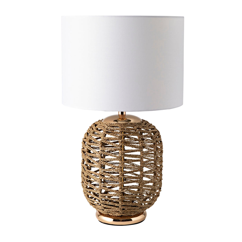 Woven Seagrass Table Lamp with Cotton Shade 52cm