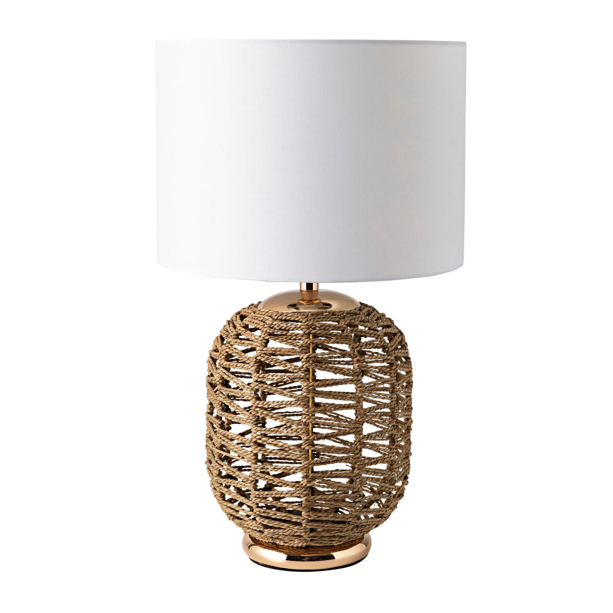 Woven Seagrass Table Lamp with Cotton Shade 52cm