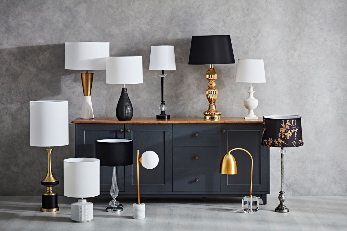Gold Brass-Plated Glass and Metal Table Lamp with Marble Base 56cm