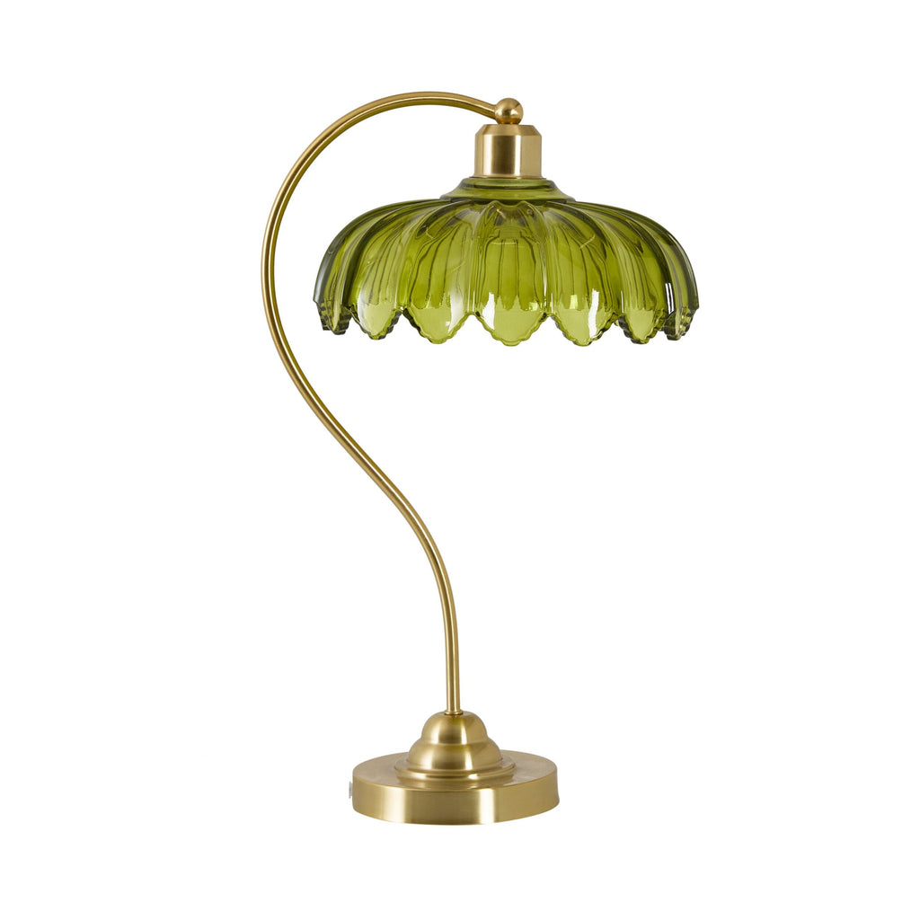 Green Glass Petal Table Lamp with Brass Base 48cm