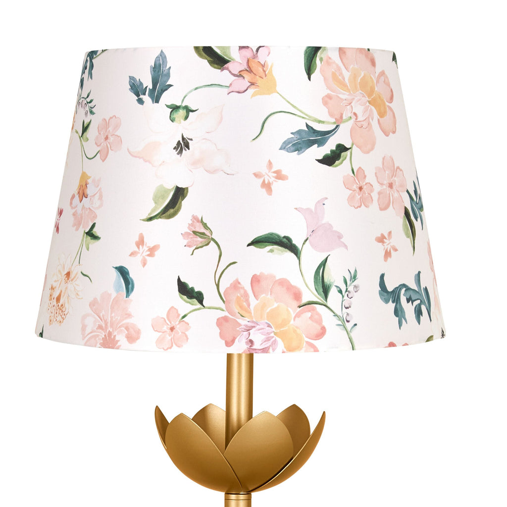 Brass-Look Table Lamp with Botanical Cotton Shade 62cm