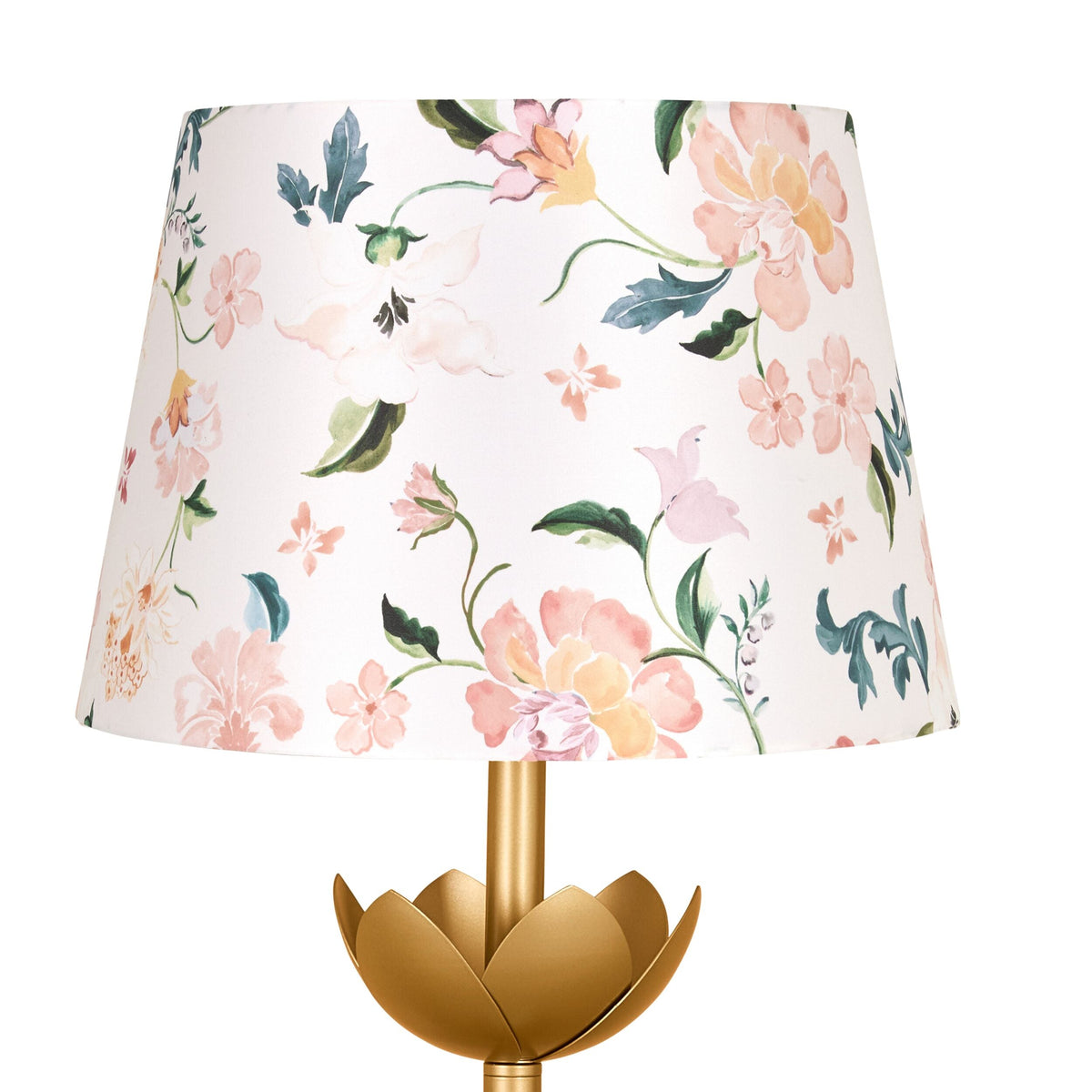 Brass-Look Table Lamp with Botanical Cotton Shade 62cm