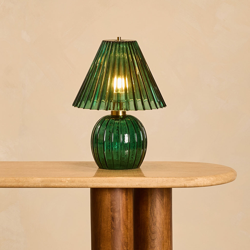 Ribbed Green Glass Table Lamp 37cm