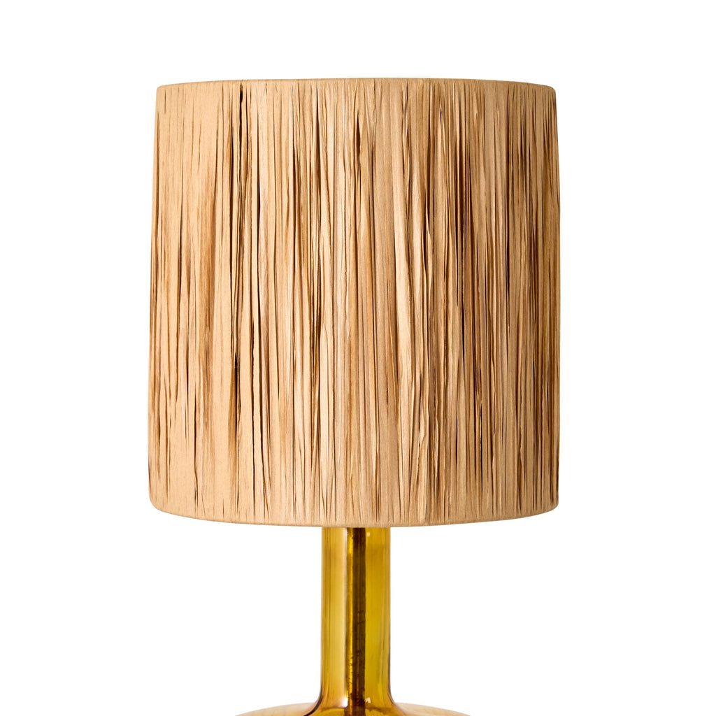 Amber Glass Table Lamp with Natural Raffia Shade 60cm