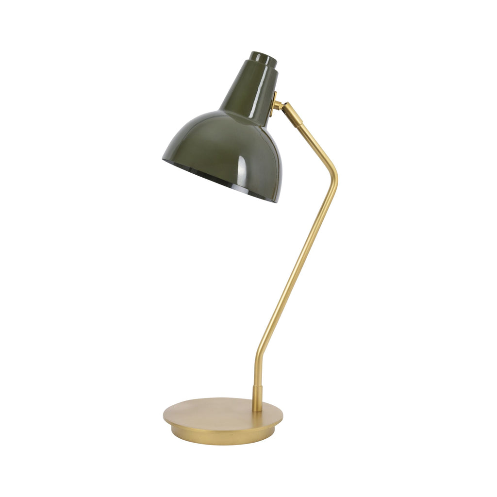 Matte Brass Metal Table Lamp with Green Shade 57cm