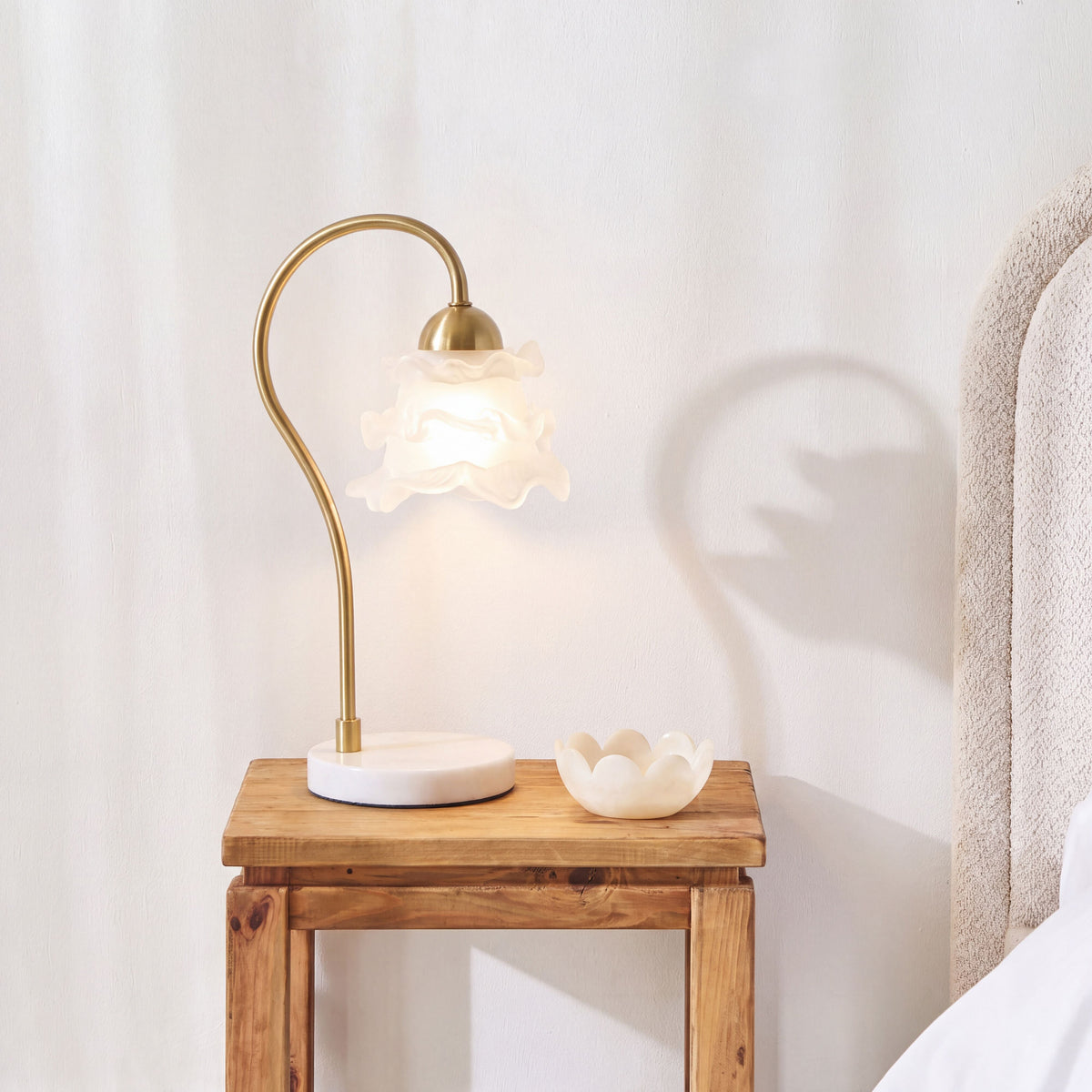 Frosted Glass Petal Table Lamp with Marble-Look Base 35cm