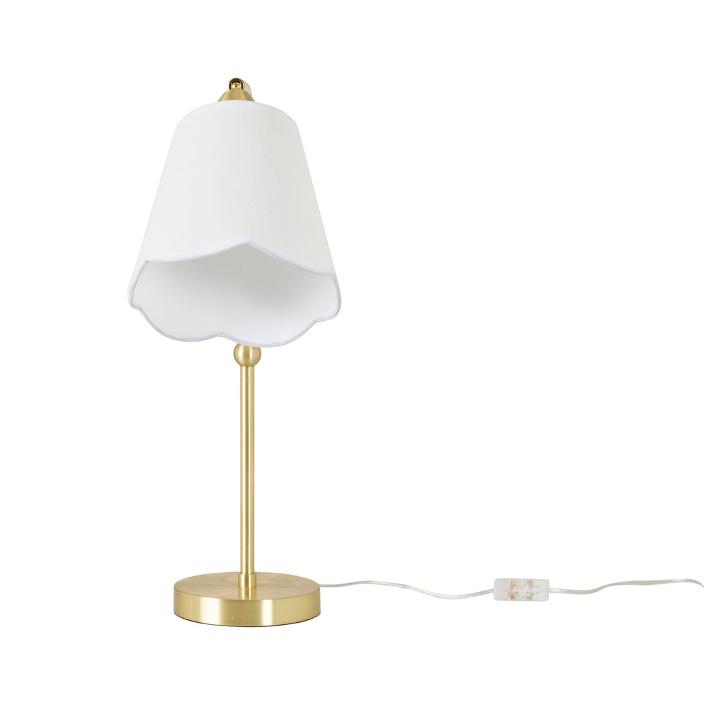 Satin Brass Table Lamp with Scalloped Fabric Shade 55cm