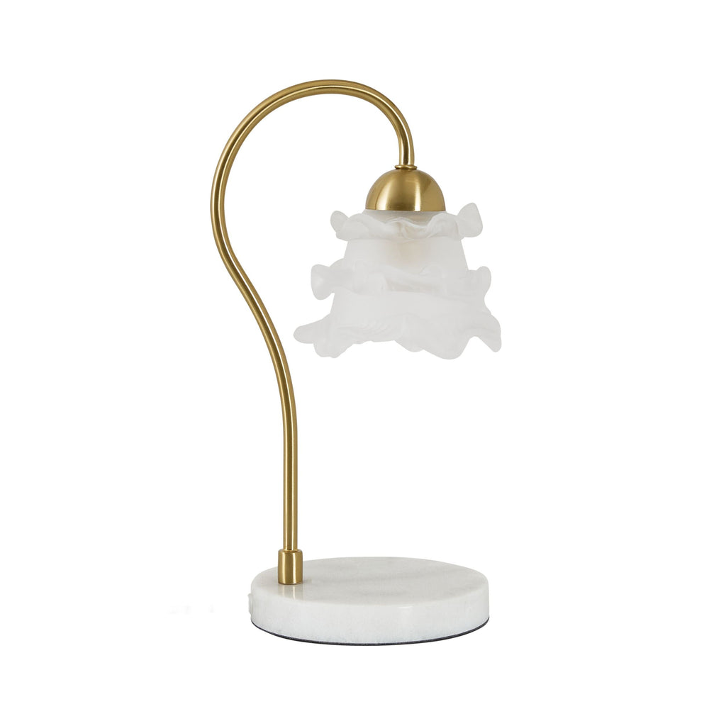 Frosted Glass Petal Table Lamp with Marble-Look Base 35cm