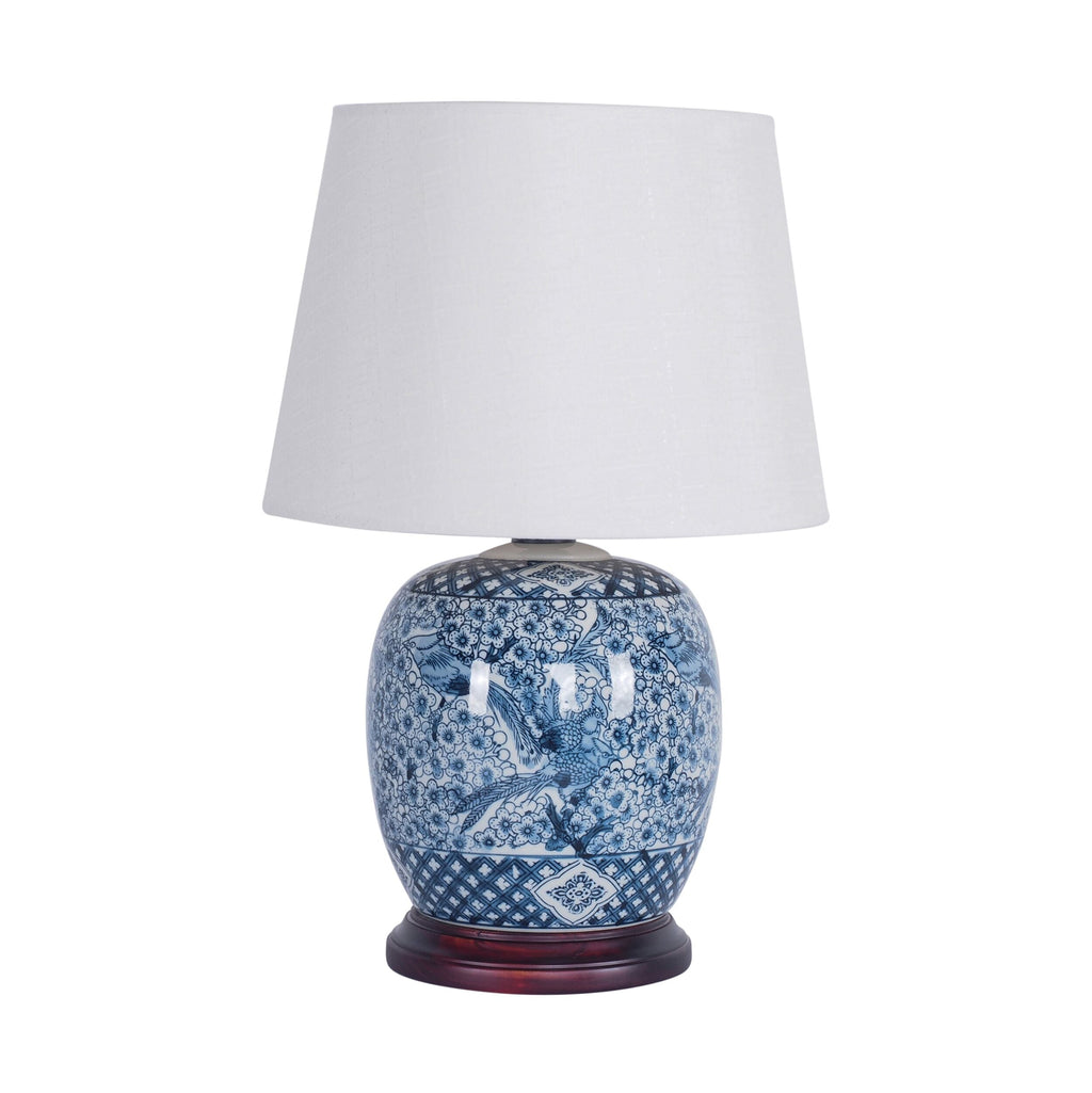 Blue Ceramic Jar Table Lamp with Timber Details 50cm