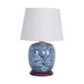 Blue Ceramic Jar Table Lamp with Timber Details 50cm