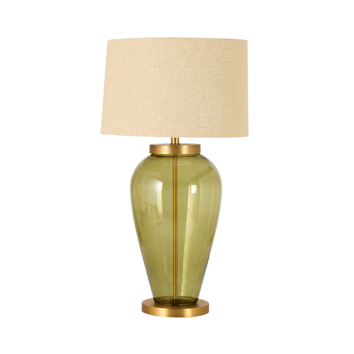 Green Glass Table Lamp with Natural Linen Shade 84cm