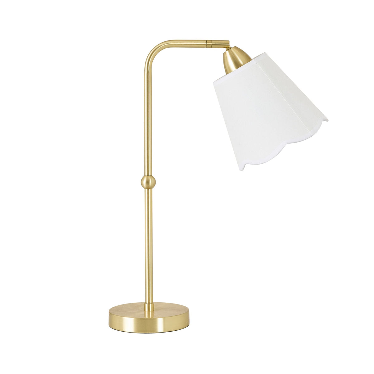 Satin Brass Table Lamp with Scalloped Fabric Shade 55cm