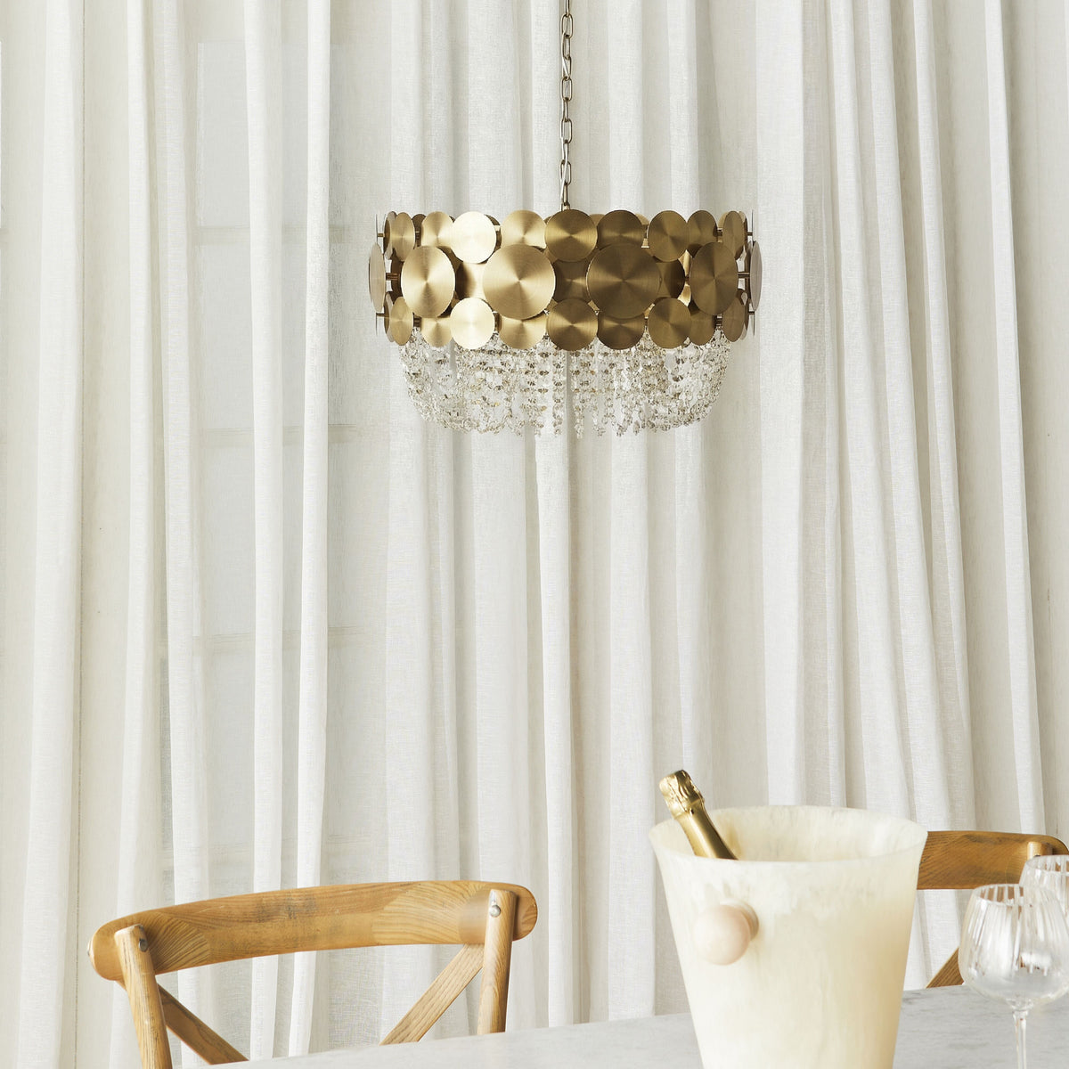 Ambrosia Satin Brass 6 Light Crystal Glass Chandelier