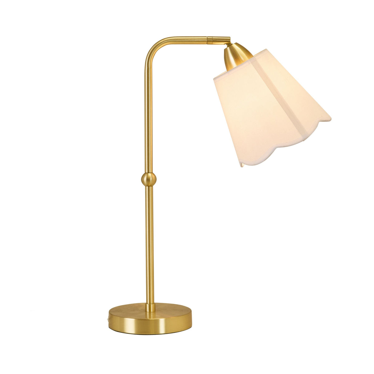 Satin Brass Table Lamp with Scalloped Fabric Shade 55cm