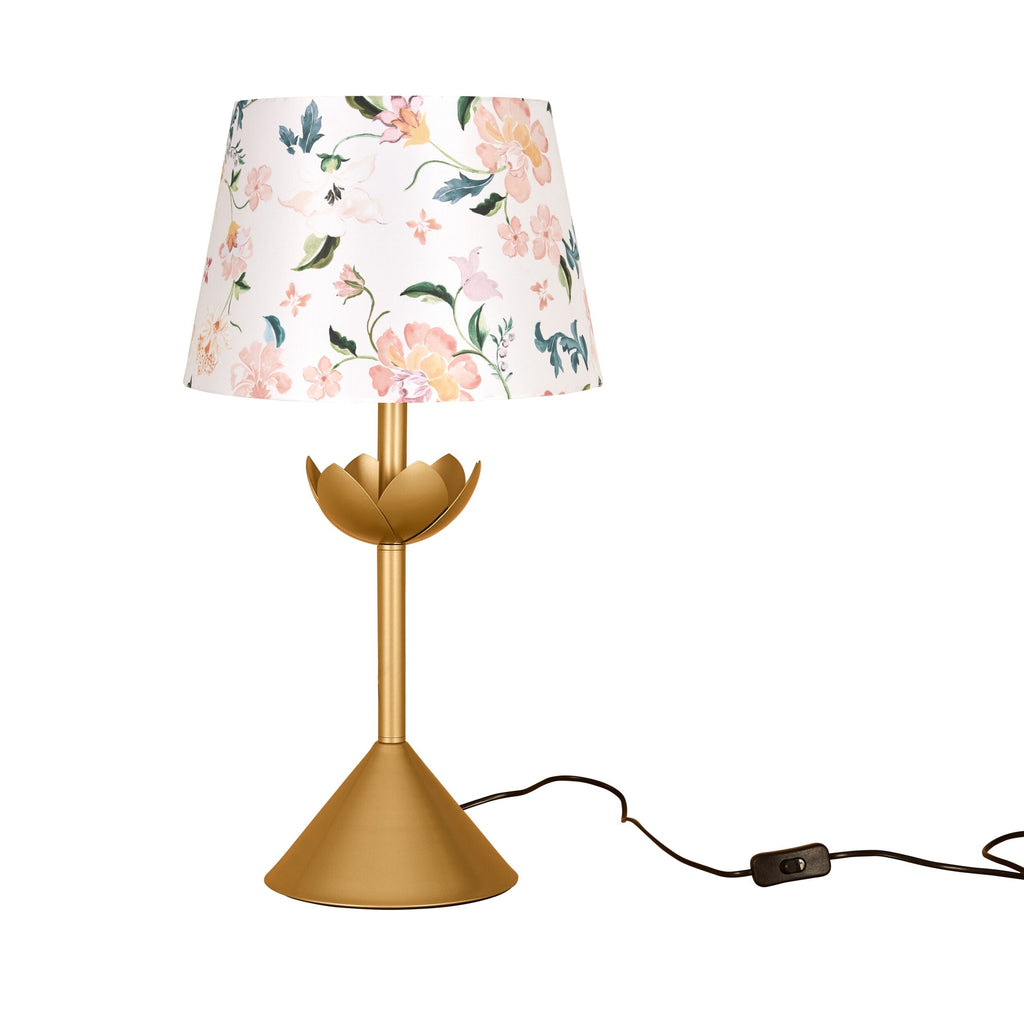 Brass-Look Table Lamp with Botanical Cotton Shade 62cm
