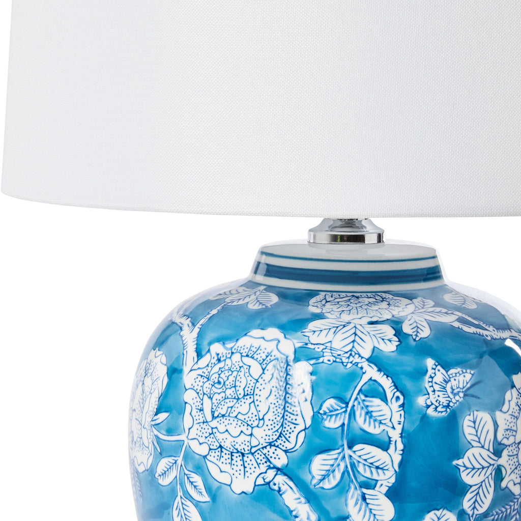 Blue Floral Ceramic Table Lamp with White Shade 46cm