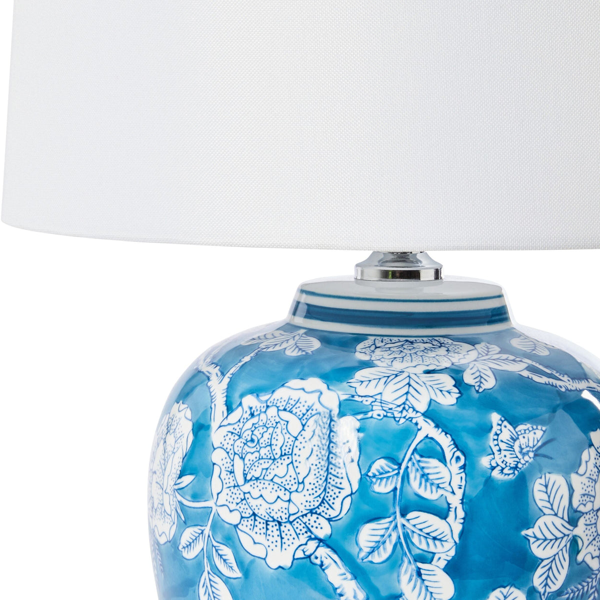 Blue Floral Ceramic Table Lamp with White Shade 46cm