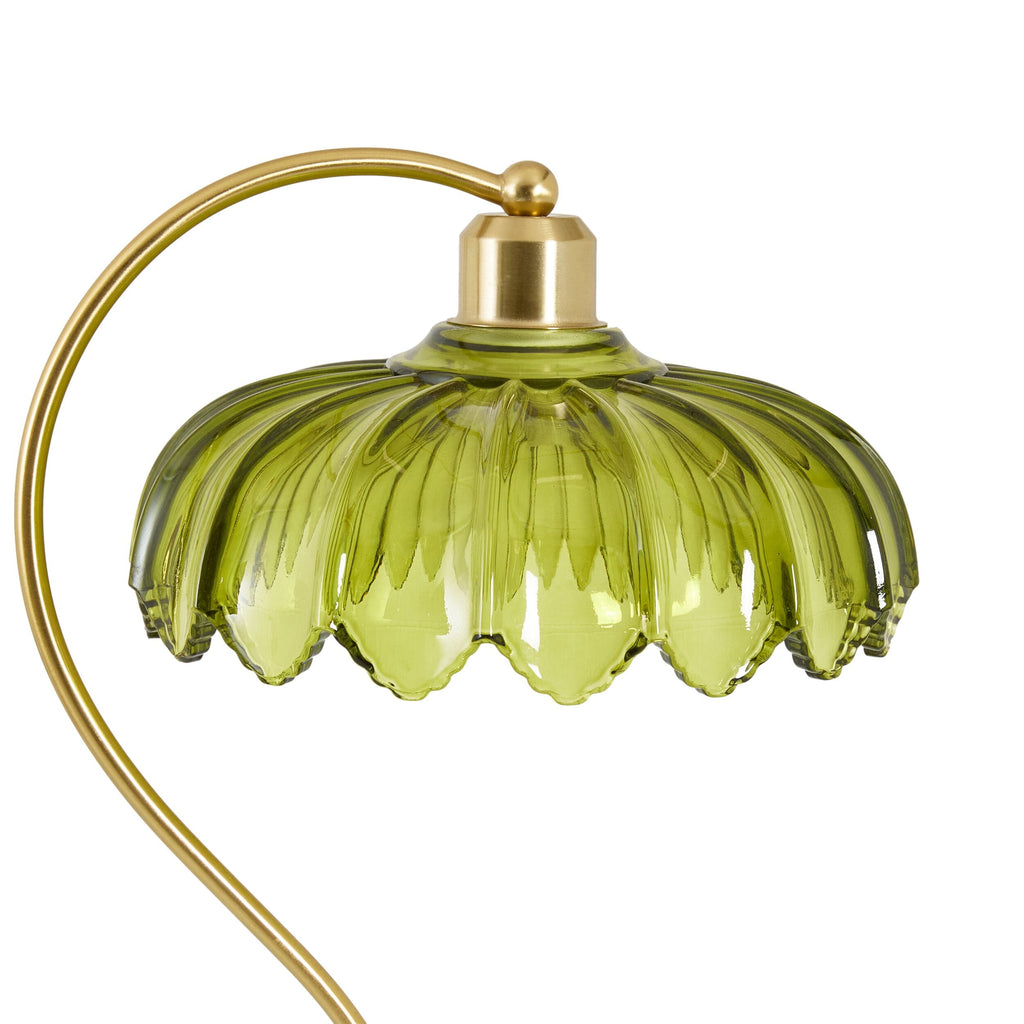 Green Glass Petal Table Lamp with Brass Base 48cm