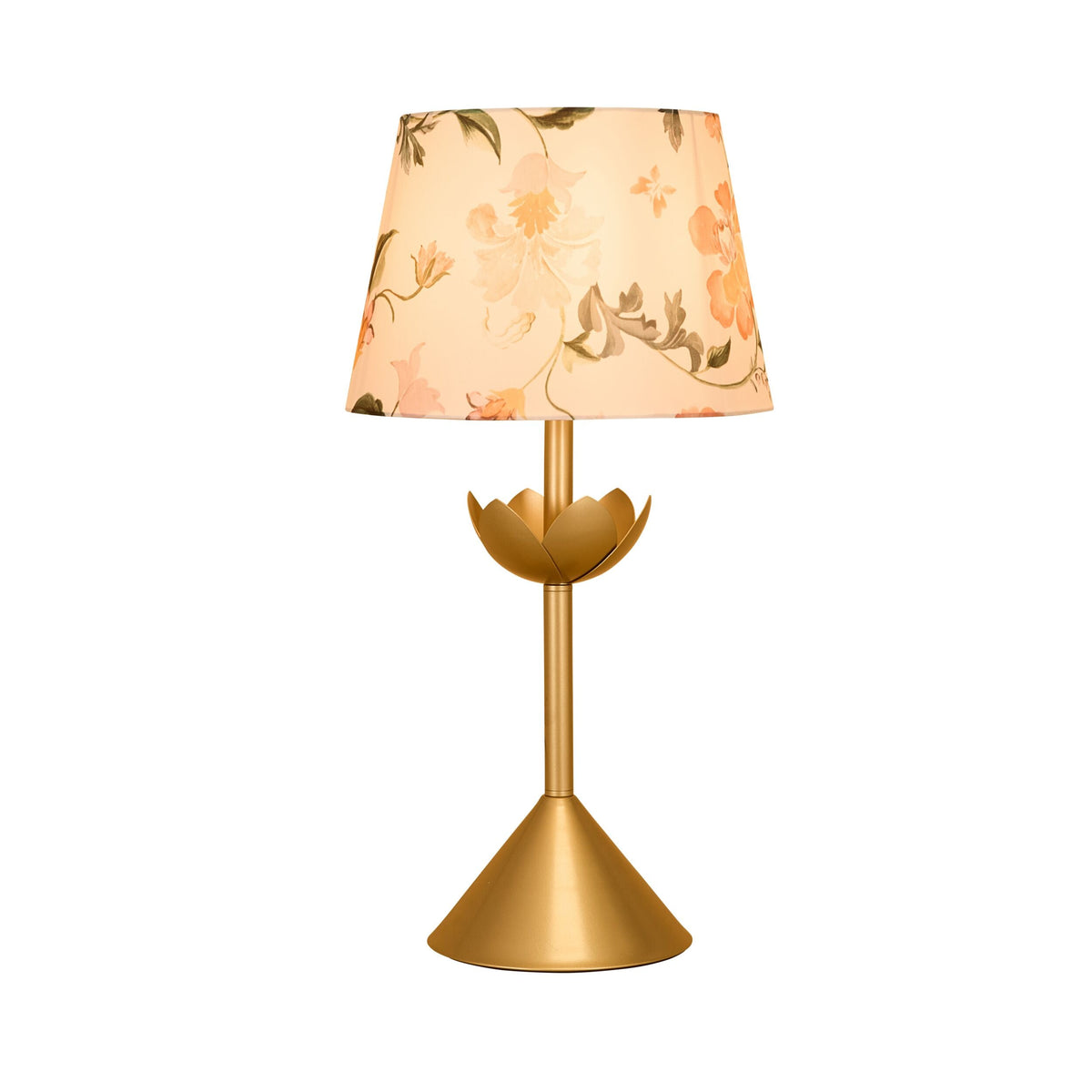 Brass-Look Table Lamp with Botanical Cotton Shade 62cm