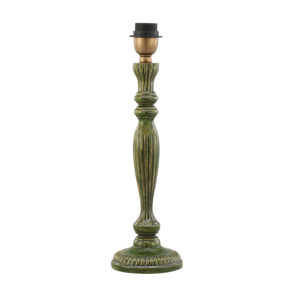 Green Carved Mango Wood Table Lamp Base 13x13x36cm