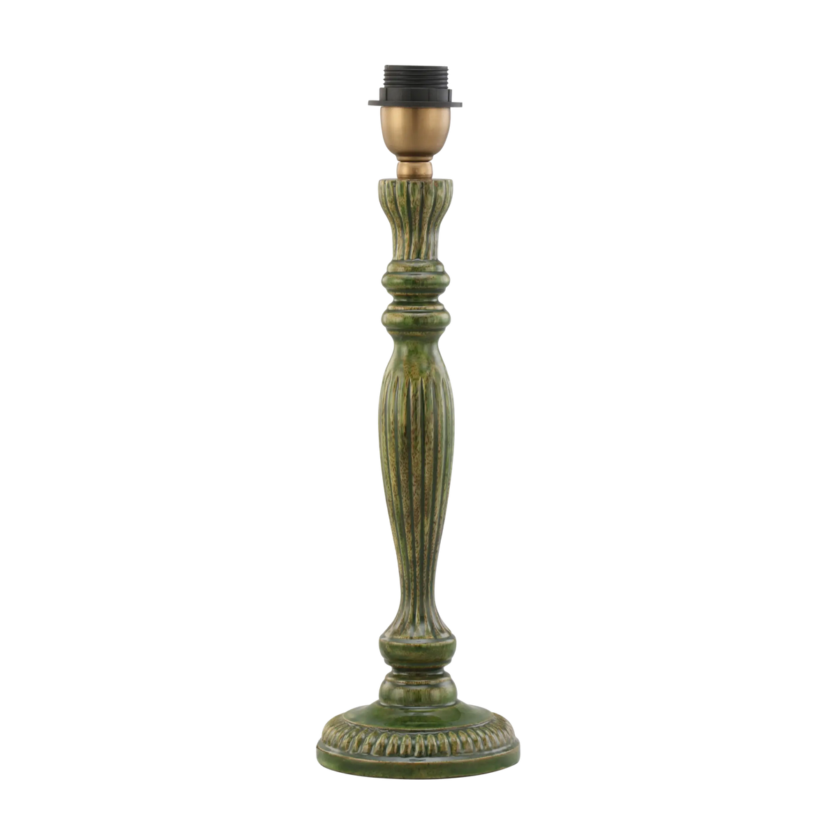 Green Carved Mango Wood Table Lamp Base 13x13x36cm