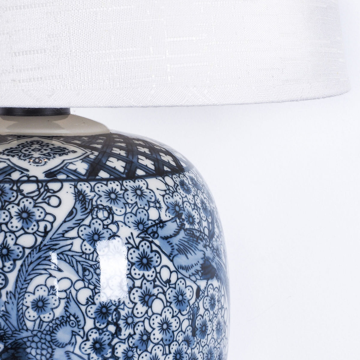 Blue Ceramic Jar Table Lamp with Timber Details 50cm