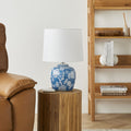 Blue Floral Ceramic Table Lamp with White Shade 46cm