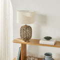 Woven Seagrass Table Lamp with Cotton Shade 52cm