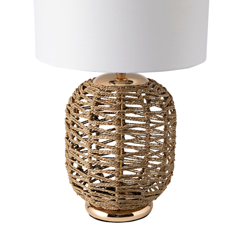 Woven Seagrass Table Lamp with Cotton Shade 52cm