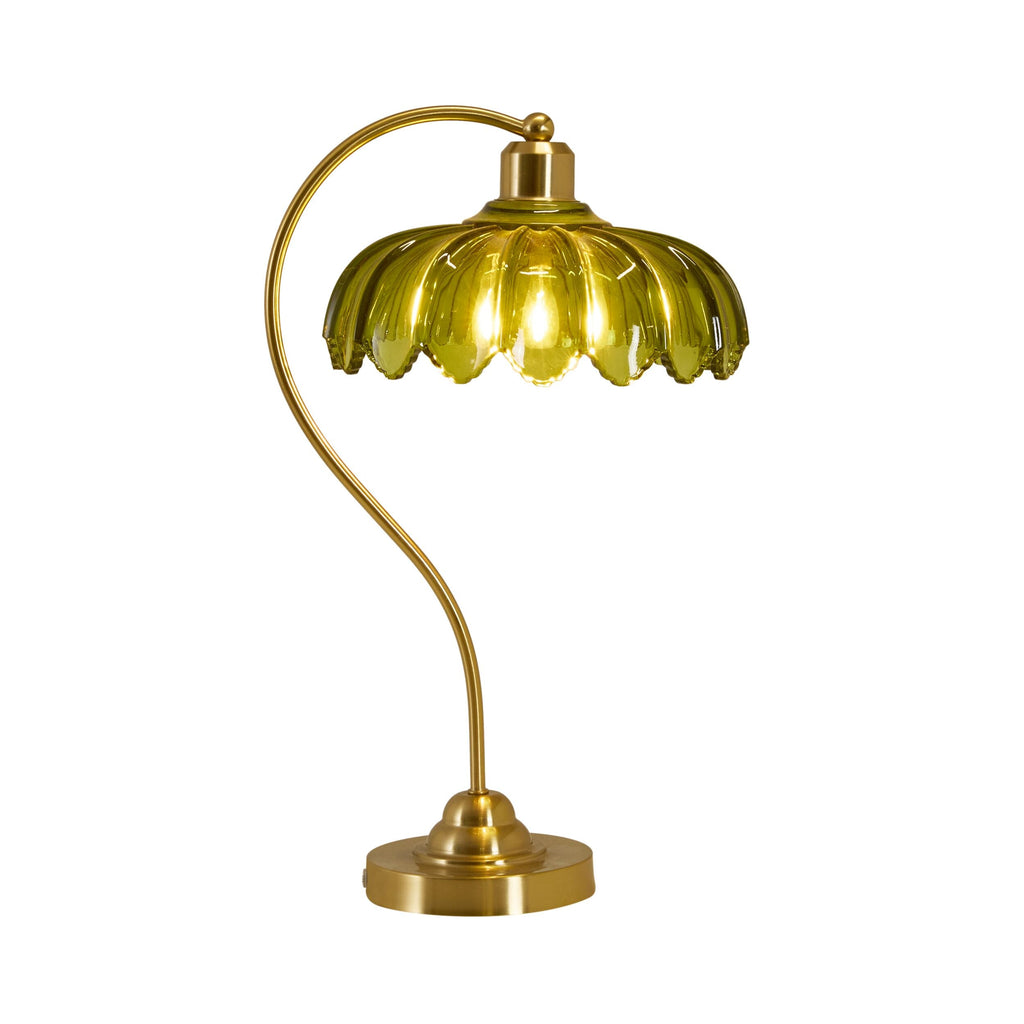 Green Glass Petal Table Lamp with Brass Base 48cm