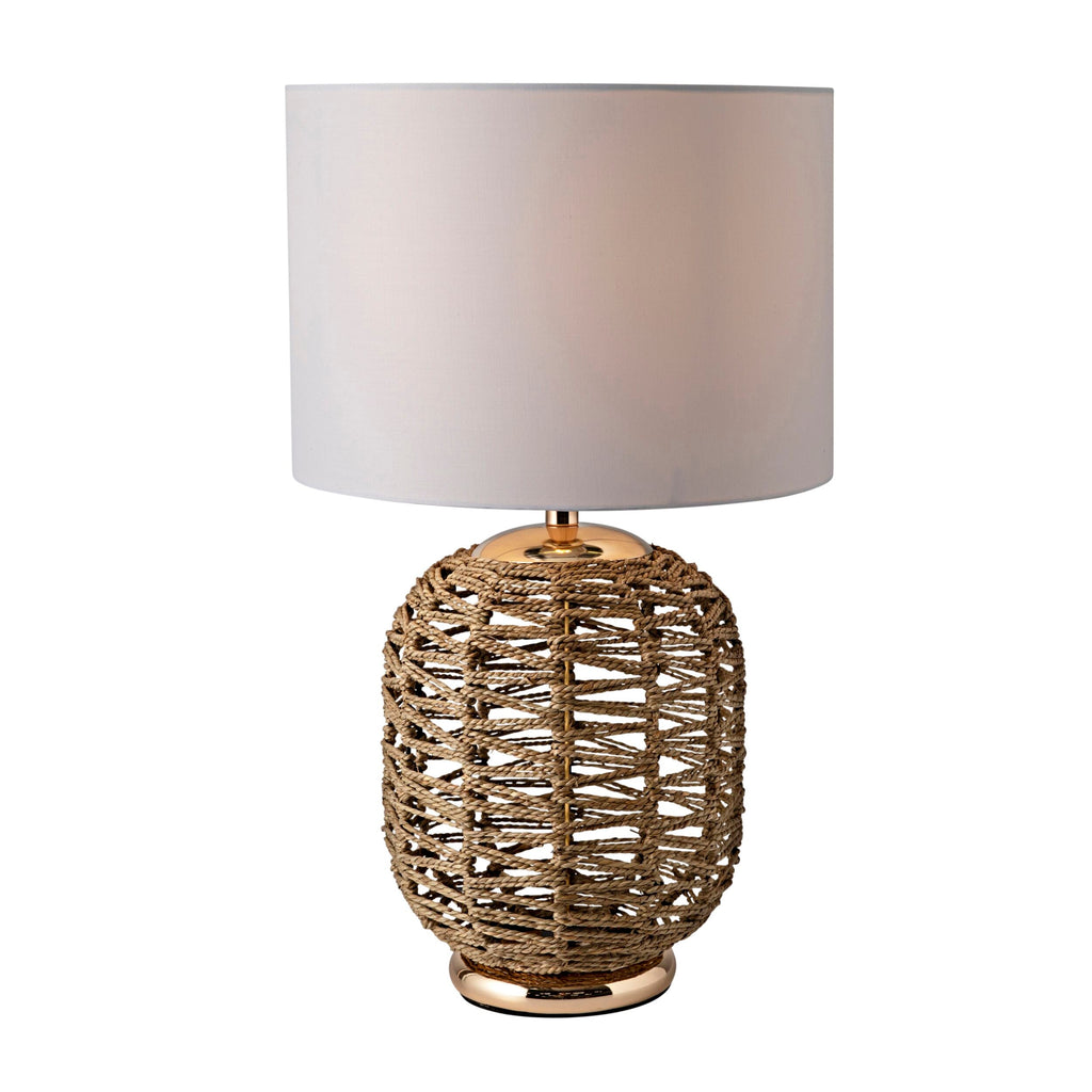 Woven Seagrass Table Lamp with Cotton Shade 52cm