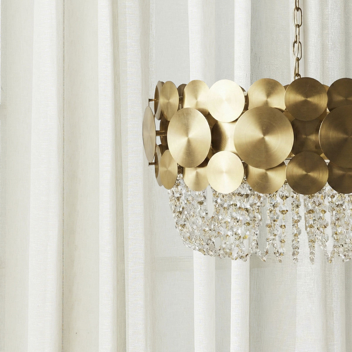 Ambrosia Satin Brass 6 Light Crystal Glass Chandelier