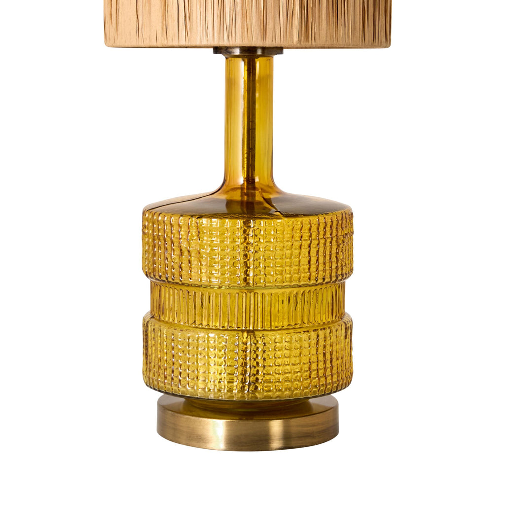 Amber Glass Table Lamp with Natural Raffia Shade 60cm