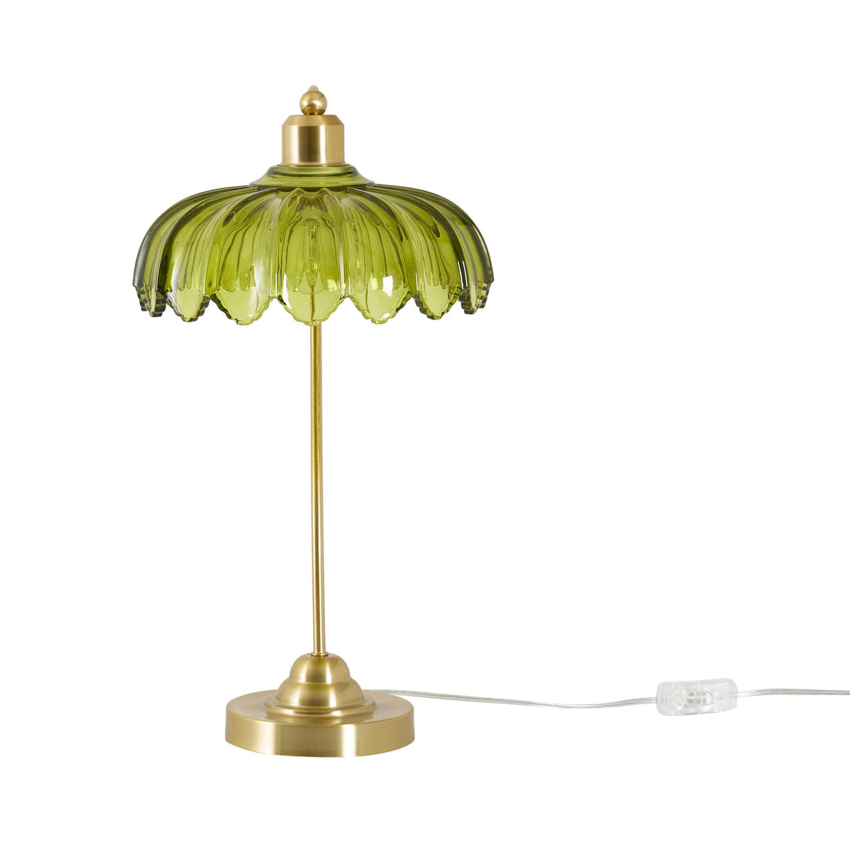 Green Glass Petal Table Lamp with Brass Base 48cm