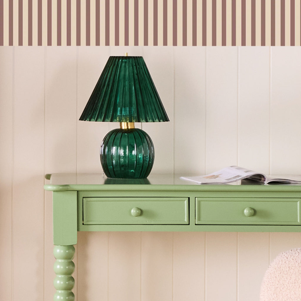 Ribbed Green Glass Table Lamp 37cm