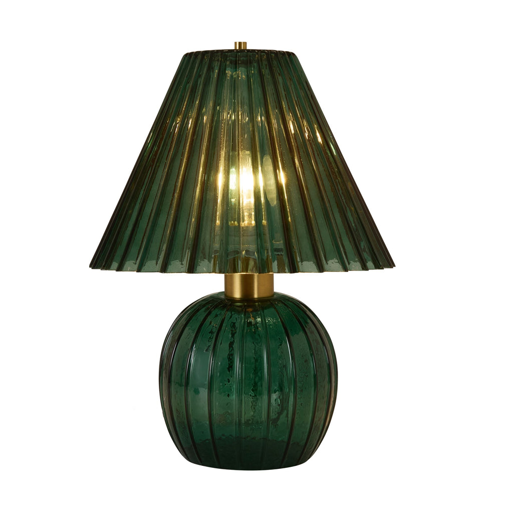 Ribbed Green Glass Table Lamp 37cm
