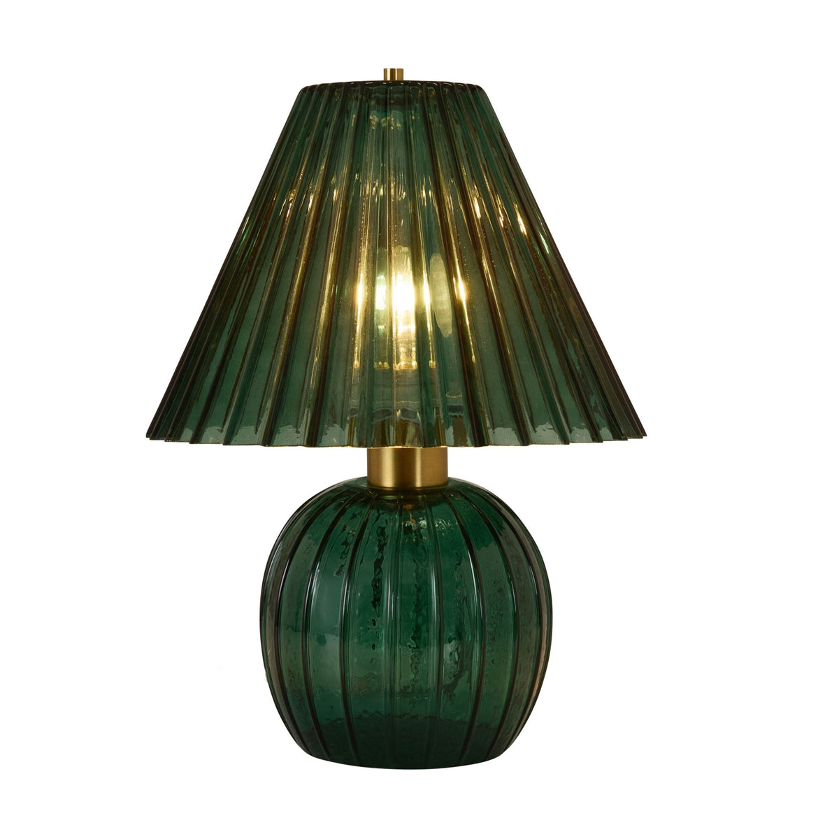 Ribbed Green Glass Table Lamp 37cm