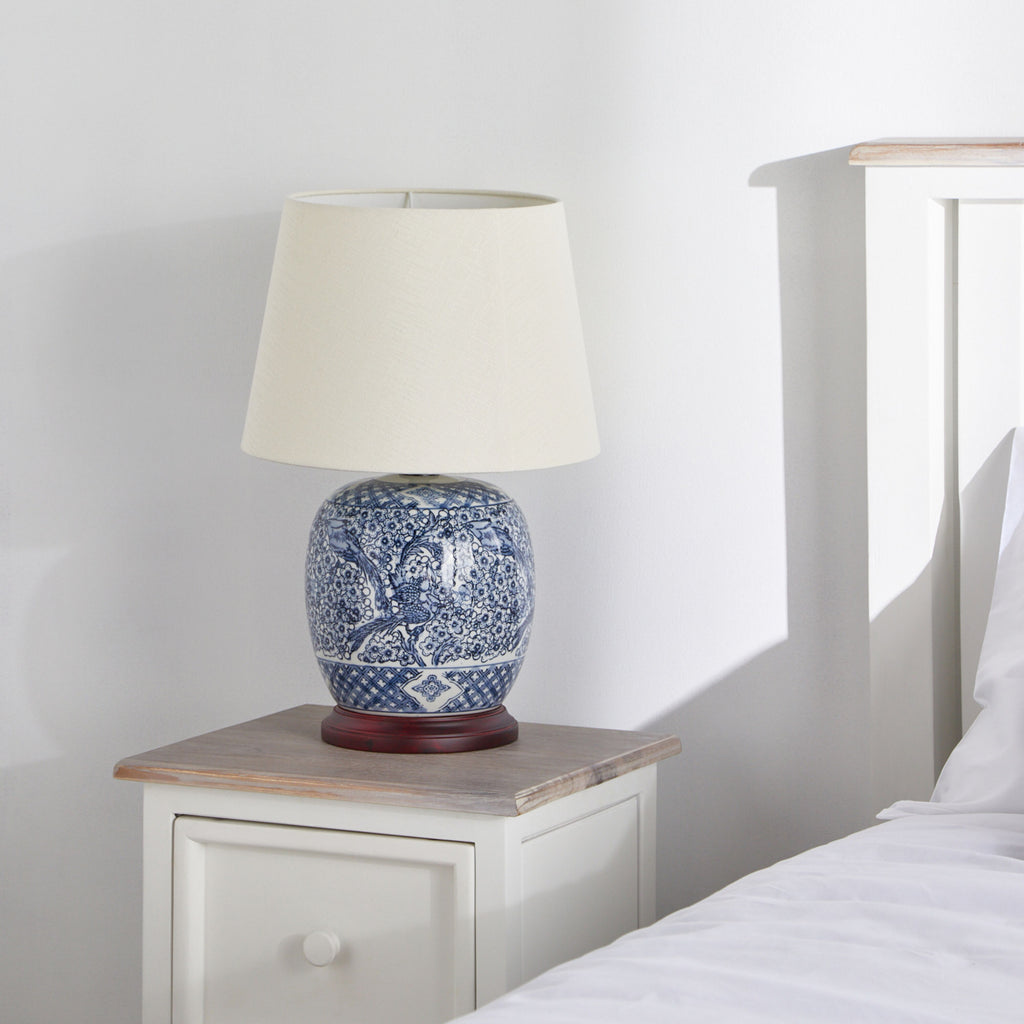 Blue Ceramic Jar Table Lamp with Timber Details 50cm