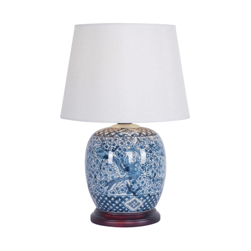 Blue Ceramic Jar Table Lamp with Timber Details 50cm