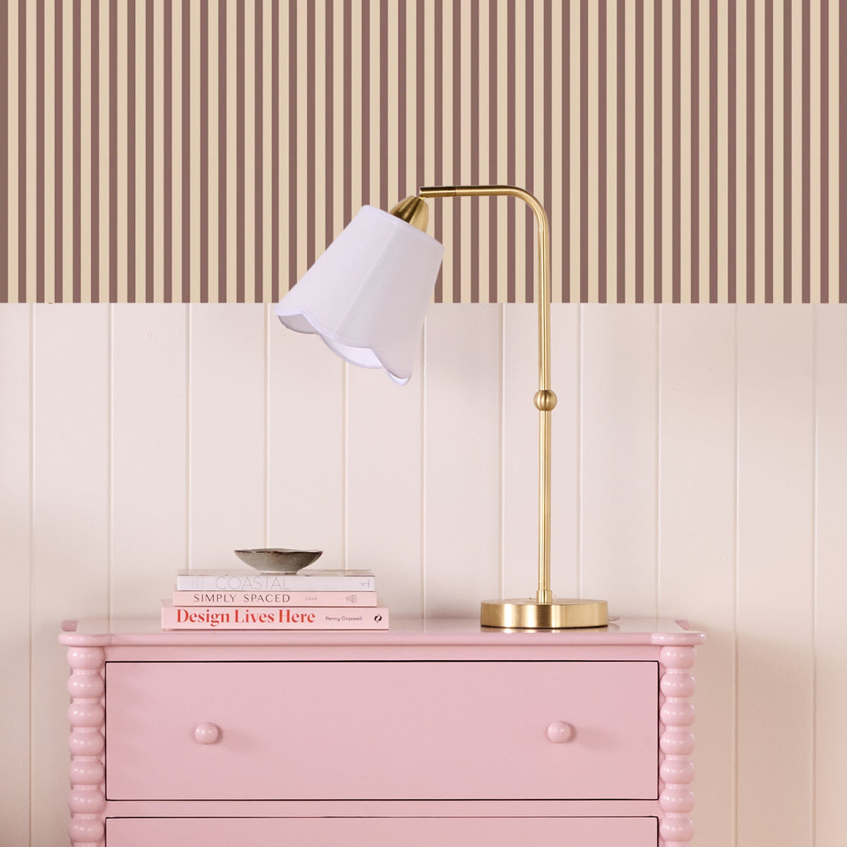 Satin Brass Table Lamp with Scalloped Fabric Shade 55cm