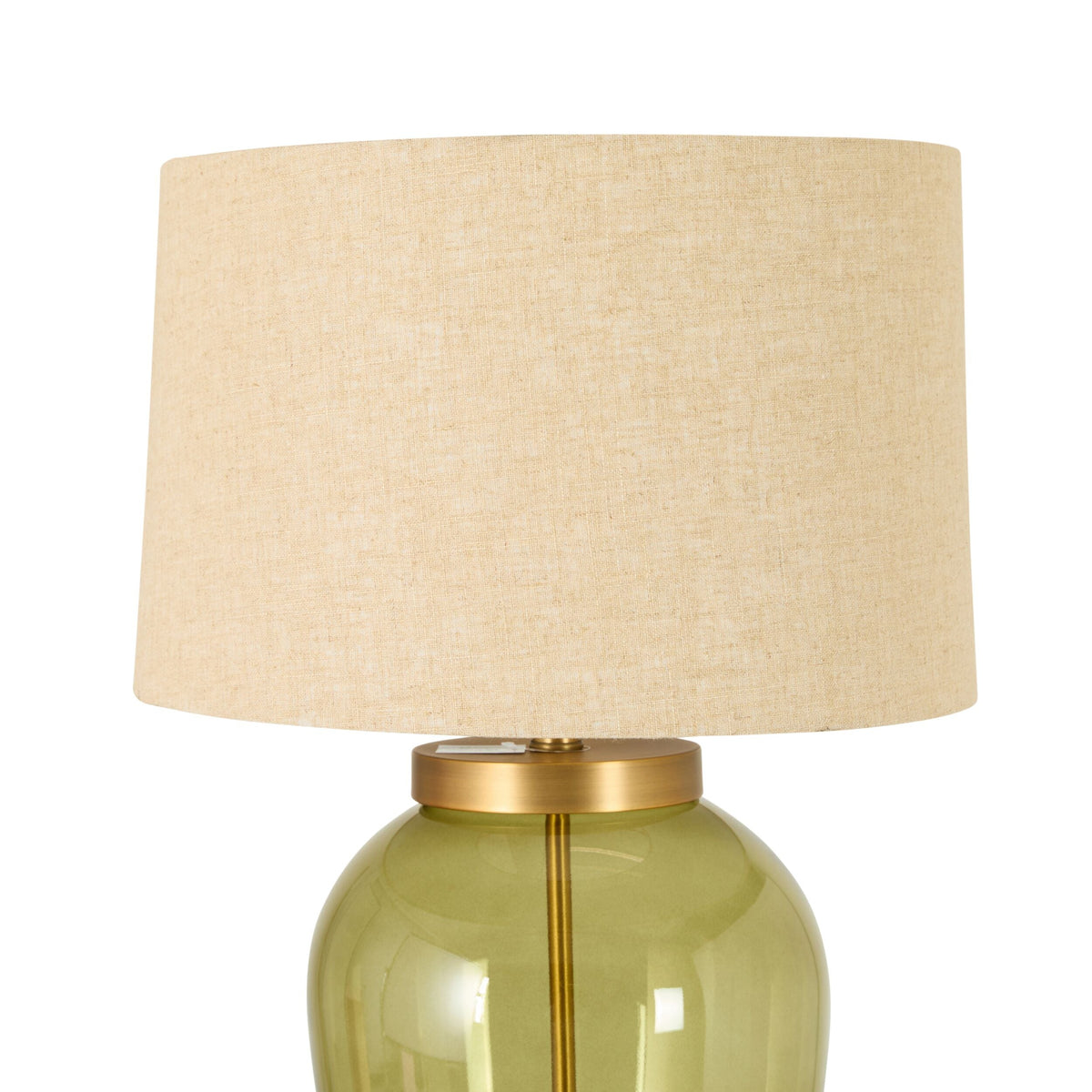Green Glass Table Lamp with Natural Linen Shade 84cm