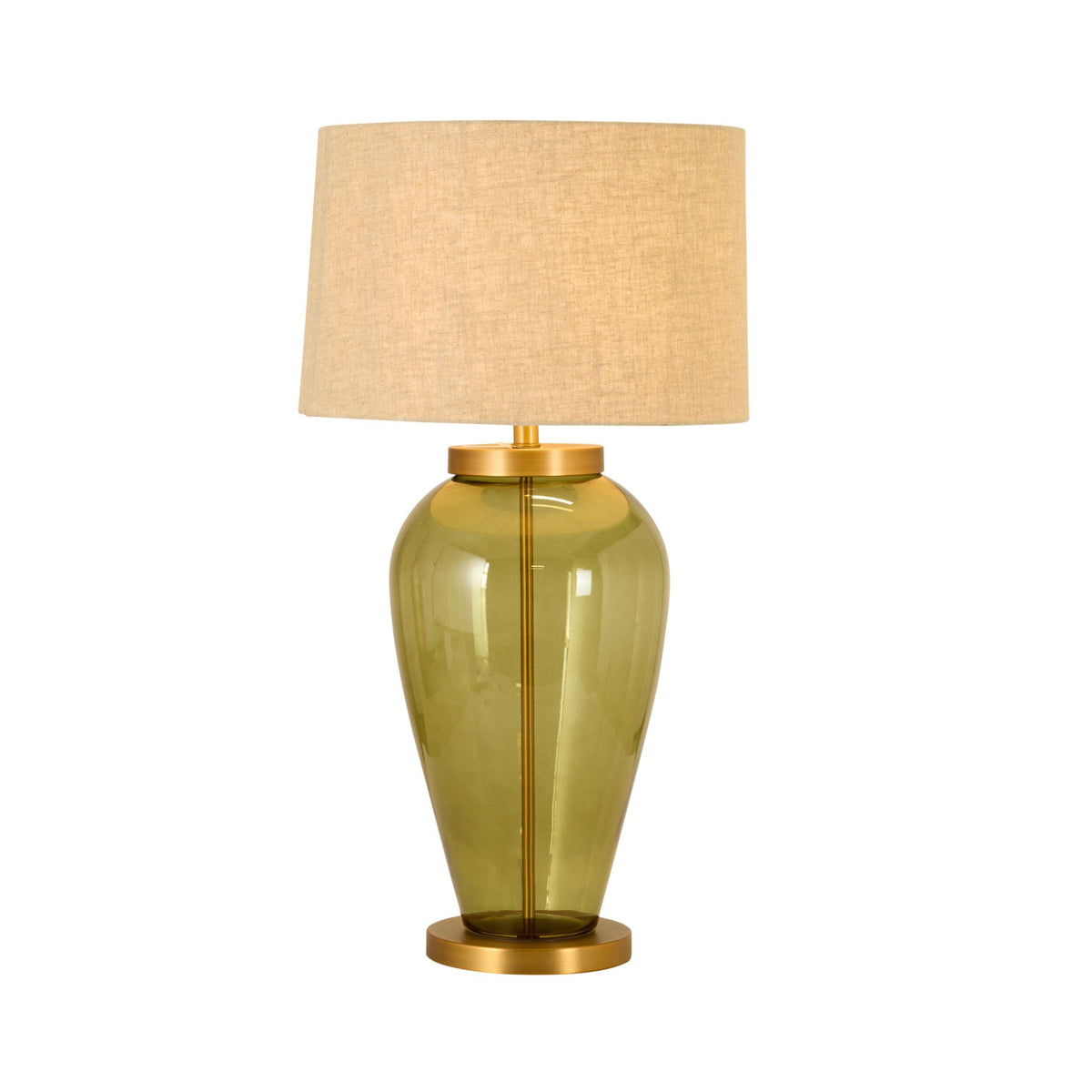 Green Glass Table Lamp with Natural Linen Shade 84cm